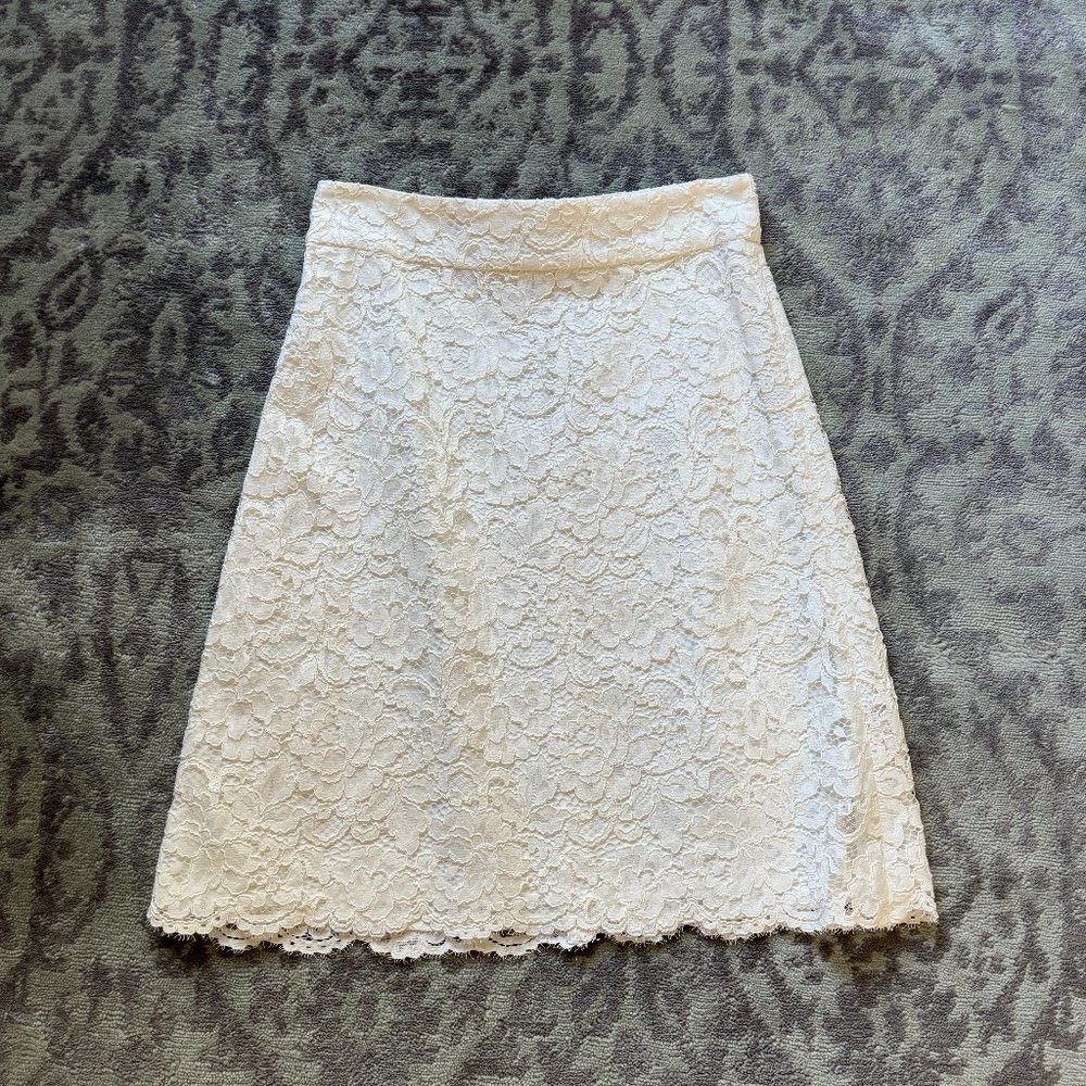 Kate Spade Ivory  Lace Overlay A-Line Knee-Length Skirt